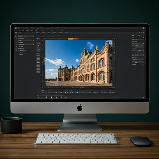 Post-production editing workflow with color correction and retouching