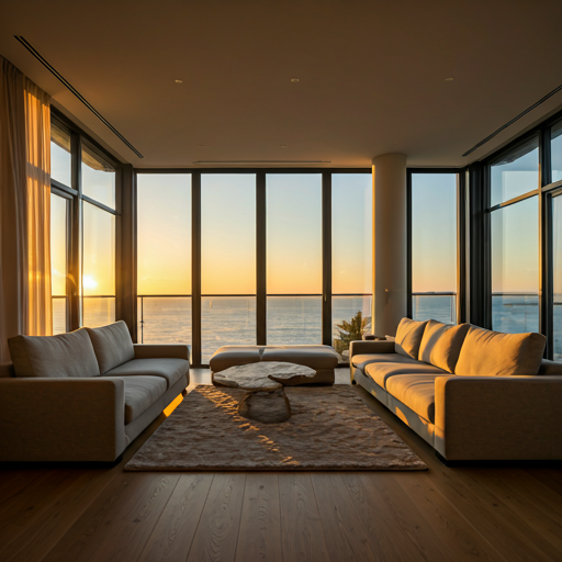 Stylish short-term rental living room bathed in natural light