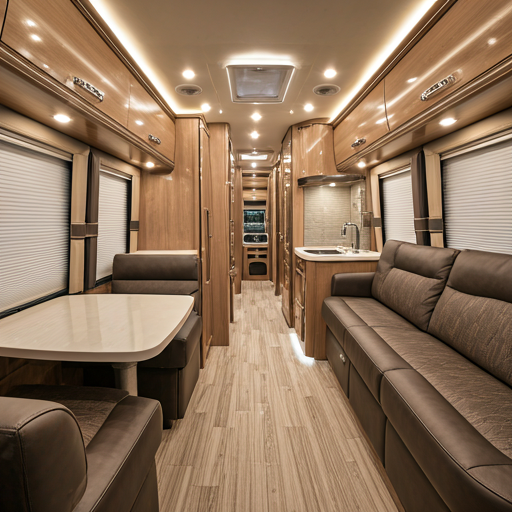 Photographer capturing RV interior and exterior with pro equipment