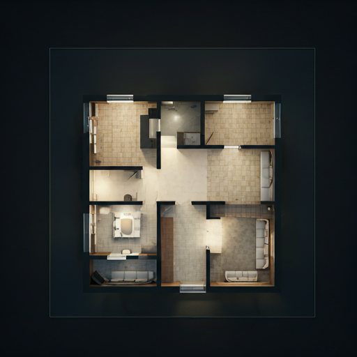 Detailed 2D floor plan rendering with room dimensions and furniture layout